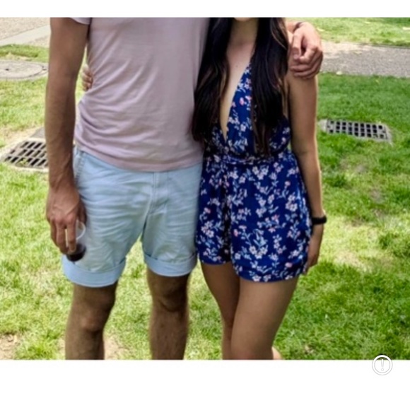 Navy Blue Floral Print Convertible Romper - Picture 6 of 6